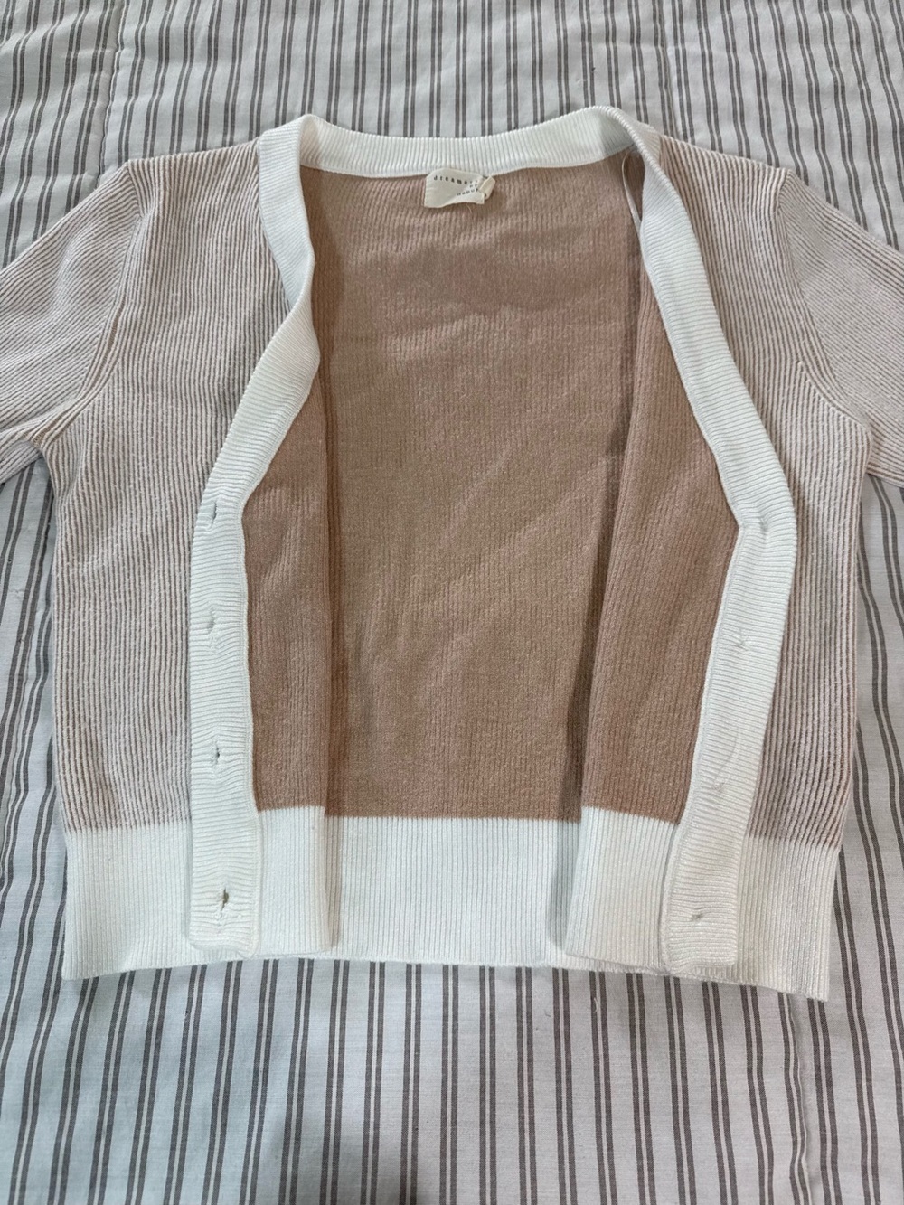 Dreamers by Debut Ribbed Cropped Cardigan Sweater Beige White Size S - Picture 9 of 12
